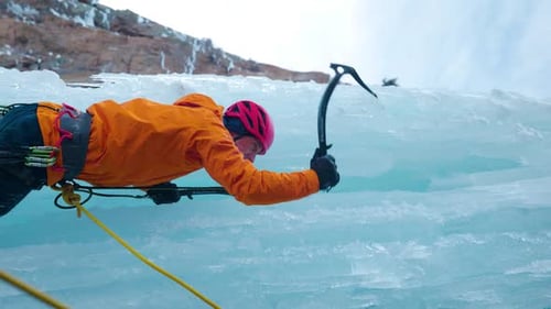 Ice Climbing at Frozen Waterfall