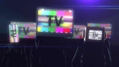 Glitching TV Screen Heads with Color Bars Technology Broadcast