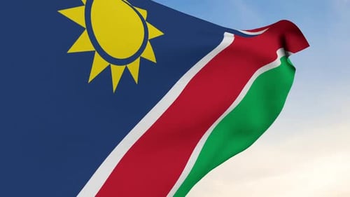 Animated Flag of Namibia Waving Against Blue Sky