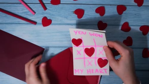Handmade Valentine Love Card with Tic Tac Toe Hearts