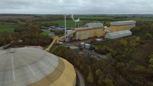 Aerial view of industrial buildings, United Kingdom.