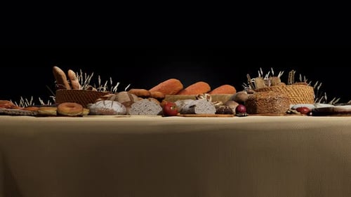 Delicious Baked Goods and Bread Assortment on Rustic Table