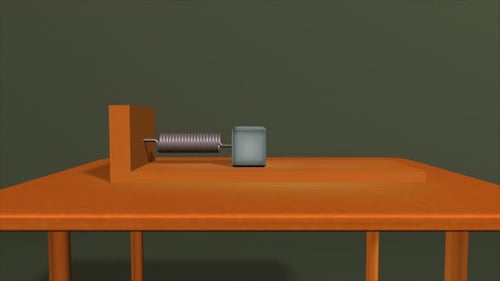 Cubo de metal preso a uma mola de aço oscilante