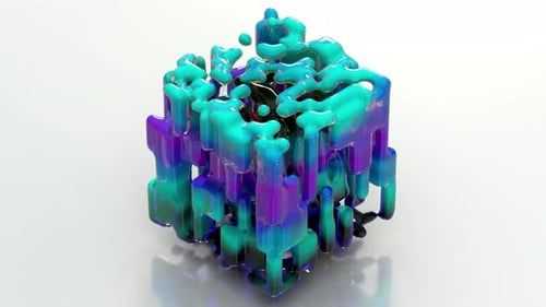 Iridescent Fluid Cube Morphing Animation Background Loop