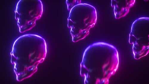 Neon Glowing Skulls Abstract Background