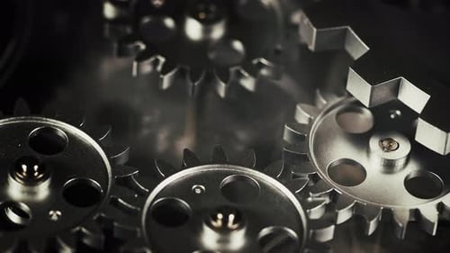 Turning Mechanical Gears Close Up