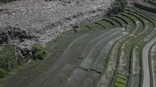 Rice Terraces Next to Landfill Aerial View