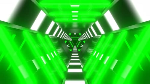 Green And White Neon Cyber Triangular Sci Fi Tunnel Background Vj Loop In 4K
