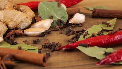 Spices and Herbs Still Life with Falling Cloves