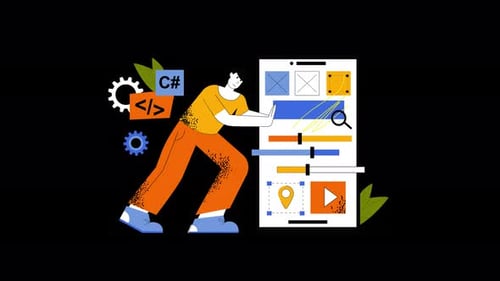 Dynamic Mobile App Development Illustration Featuring Creative Programming Elements