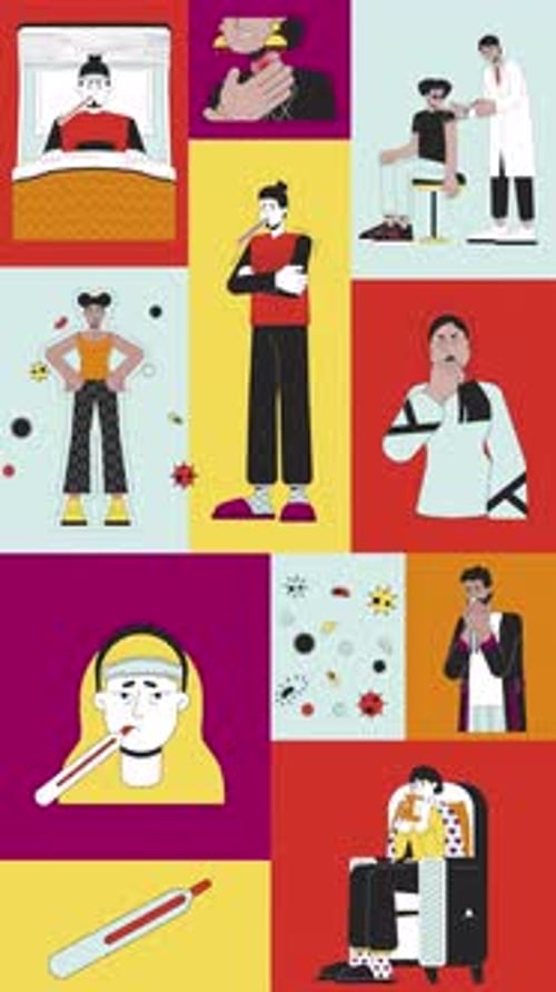 Fever, vaccination and virus prevention bento grid vertical animation