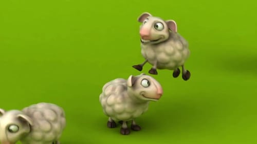 Three cartoon sheep jumping playfully