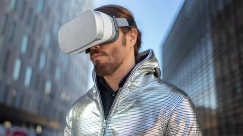 Young Man Wearing a VR Headset