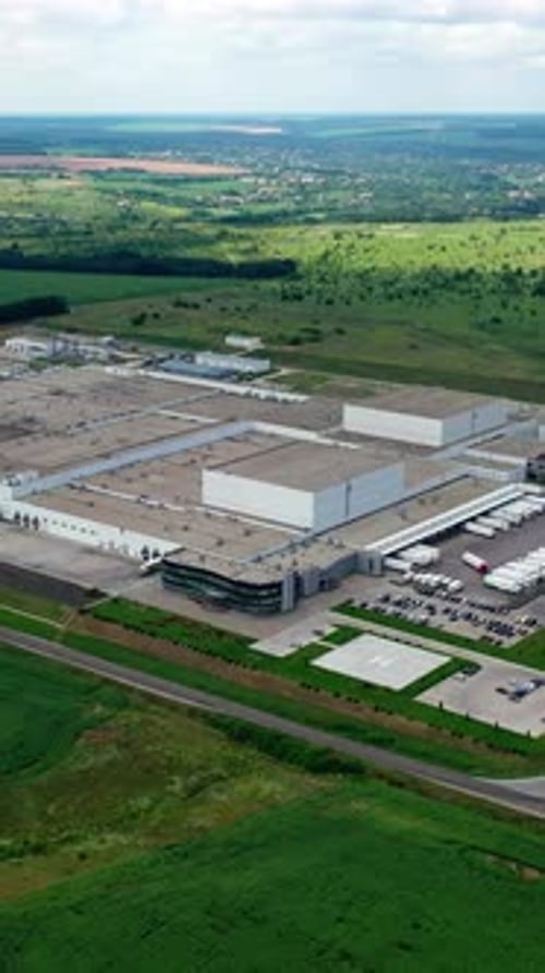 Aerial view of a large modern industrial factory. Industrial background. Logistics from above