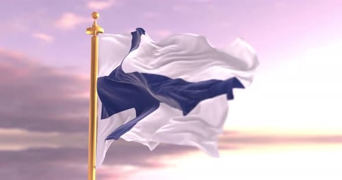 Waving Flag of Finland Against Cloudy Sky