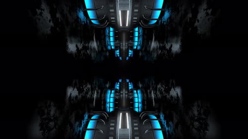 Futuristic Dark Blue Neon Sci Fi Tunnel Corridor Spaceship Design Abstract 3D