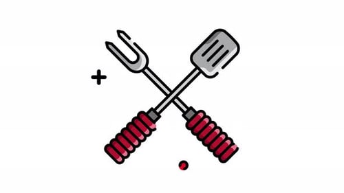 Animation spatula and grill fork icon. Motion graphic animation cooking themed