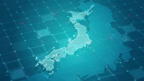 Animated Digital Japan Map with Global Network Connections