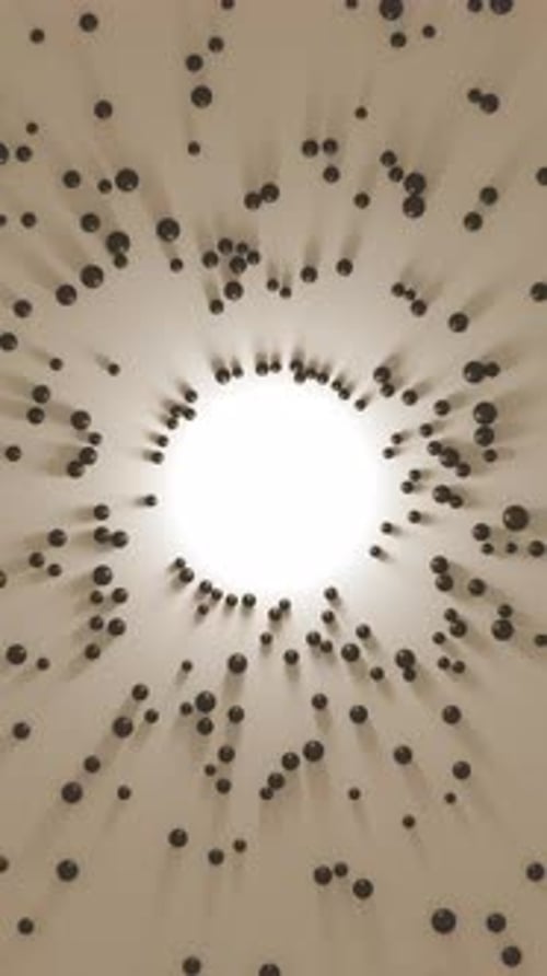 Gathering of Black Spheres to the Center Light Animation Attraction of Objects 3D Abstract Concept