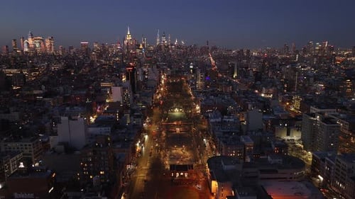 Aerial view of New York City at night