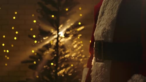 Santa Claus in a Cozy Christmas Scene with Lights