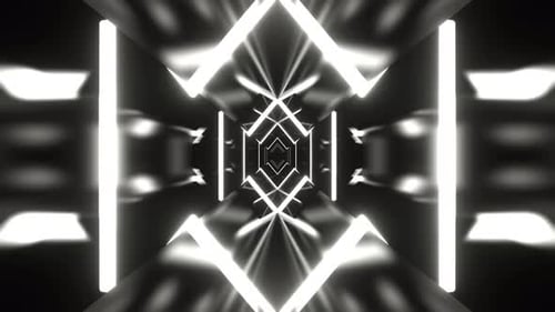 White Geometric Flashing Neon In An Infinite Tunnel Background Vj Loop In 4K
