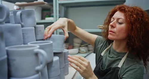 Workshop Woman or Check Ceramic Cup Pottery Design or Mug for Quality