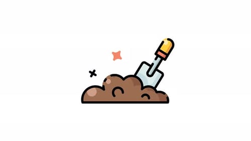 Yellow handled shovel is digging into a pile of dirt animation video