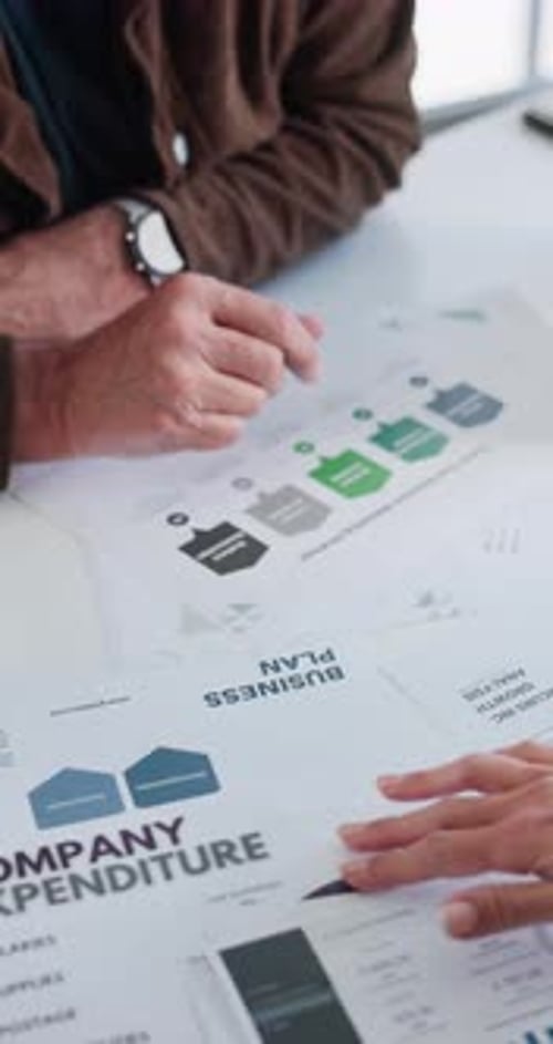 Business Professionals Reviewing Company Expenditure Charts Together