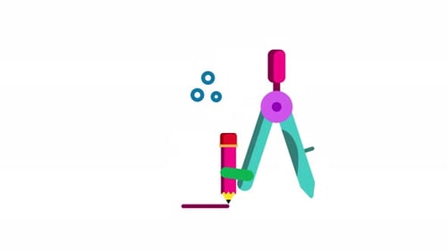 Animated geometry compass icon with pencil for drawing circles