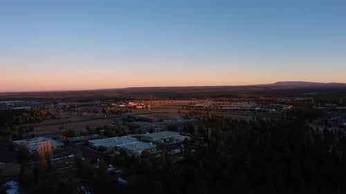 drone aerial small town during sunset