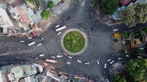 still shot of a busy roundabout in Ho Chi Minh city, Saigon, Vietnam