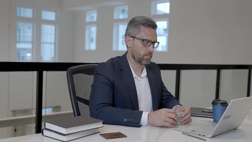 Easy Money Businessman Counting Dollars in Office Rich Man in Suit with Dollars Office Employer Man