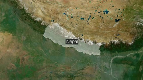 World Map Animates Zoom to Nepal Country Boundary