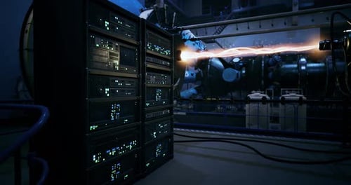 Advanced Server Room Displays Rows of Equipment with Illuminated Panels