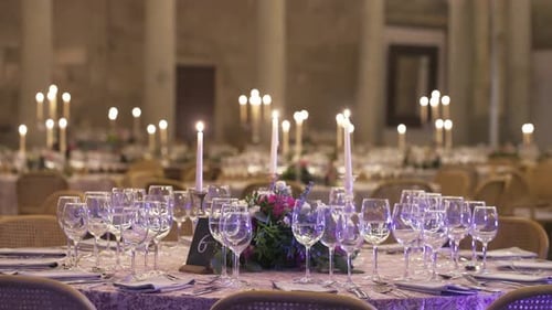 Elegant Banquet Hall Setup with Candles and Flowers