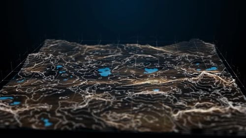 Concept of Future user interface, Dynamic futuristic 3D motion animation of procedural landscape