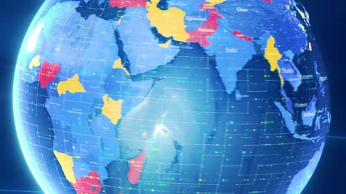 Futuristic Rotating Globe with Digital Data Overlay