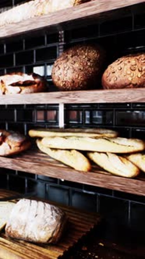 Fresh Bread on Shelves in Bakery