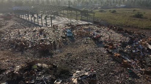 Horse Pulled Cart And A Small Truck Used In Hauling Trash Materials At The Dumpsite In Gili Trawanga