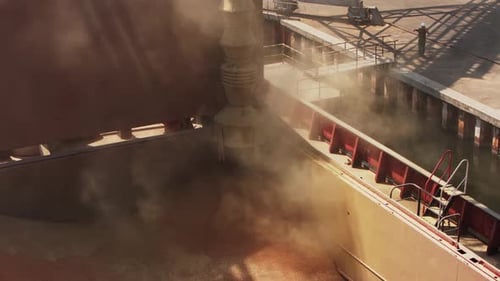 Grain Loading to Bulker Ship Cargo Container at Sea Grain Terminal in Seaport Wheat Shipment From