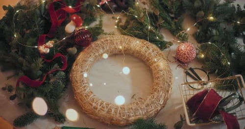 Close Up Of Christmas Wreath Decorated For Christmas Holidays
