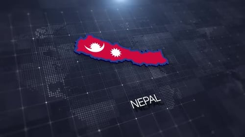 Animated Digital Map of Nepal with Flag