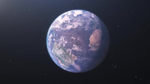 Earth slowly rotates in space as it turns red due to global warming. Planet on fire. Burning future