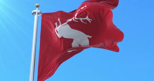 Realistic Waving Red Flag with White Deer Emblem