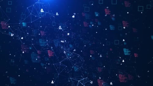 Digital Data Network Connections with Abstract Code and Icons Background