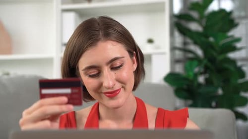 Woman shopping or pay bills online on internet prim shopping