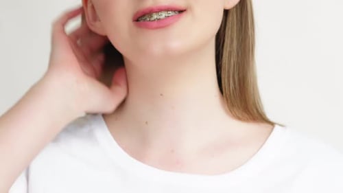 Teen Girl Smiling With Braces Close Up