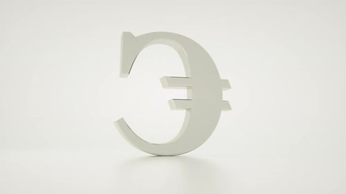 Silver Euro EU symbol on white background for currency exchange and money transfer concept