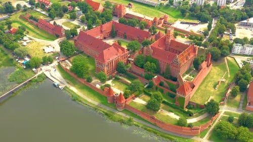 Malbork,Poland.Aerial 4K video from drone to Medieval Malbork ( Zamek w Maborku, Ordensburg Marienbu